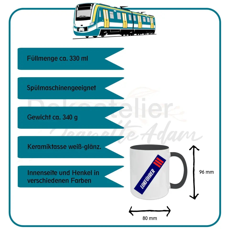 Keramik-Tasse - Lokführer in verschiedenen Farben und Kombinationen